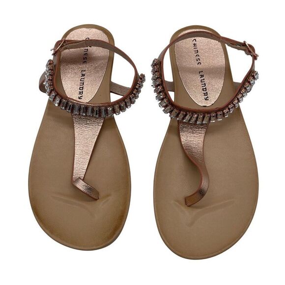 Chinese Laundry Shoes - Chinese Laundry Flash Back Women's 7.5 Sandals Metallic Rose Gold Leather Thong
